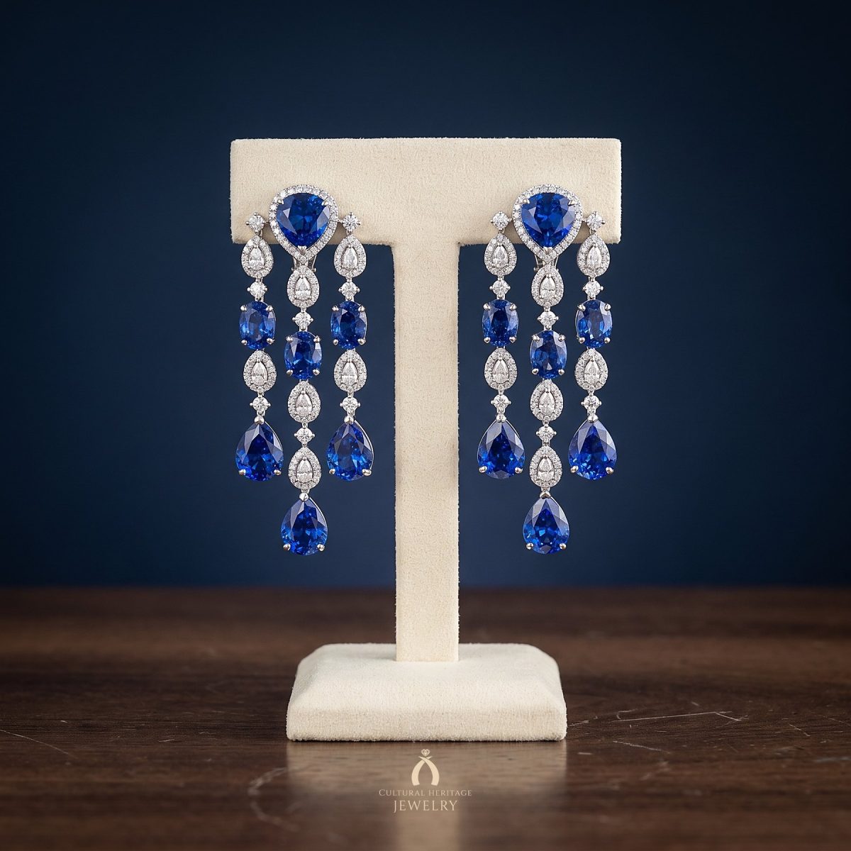Tanzanite chandelier earrings in white gold — The Vault, Cultural Heritage