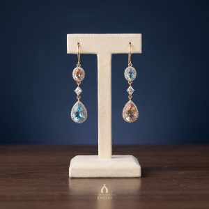 10K Yellow Gold Ear Rings with Morganite, Blue Topaz, White Topaz with Diamonds — The Vault, Cultural Heritage