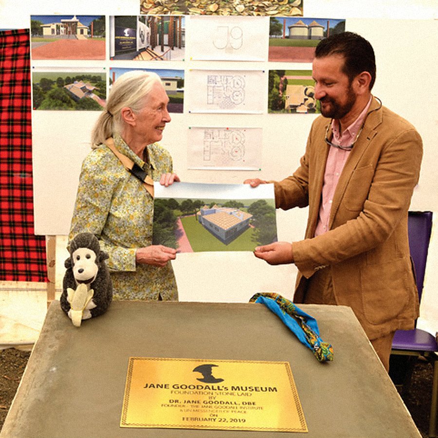 Dr Jane Goodall and Saifuddin Khanbhai laying the foundation stone of the Jane Goodall Museum
